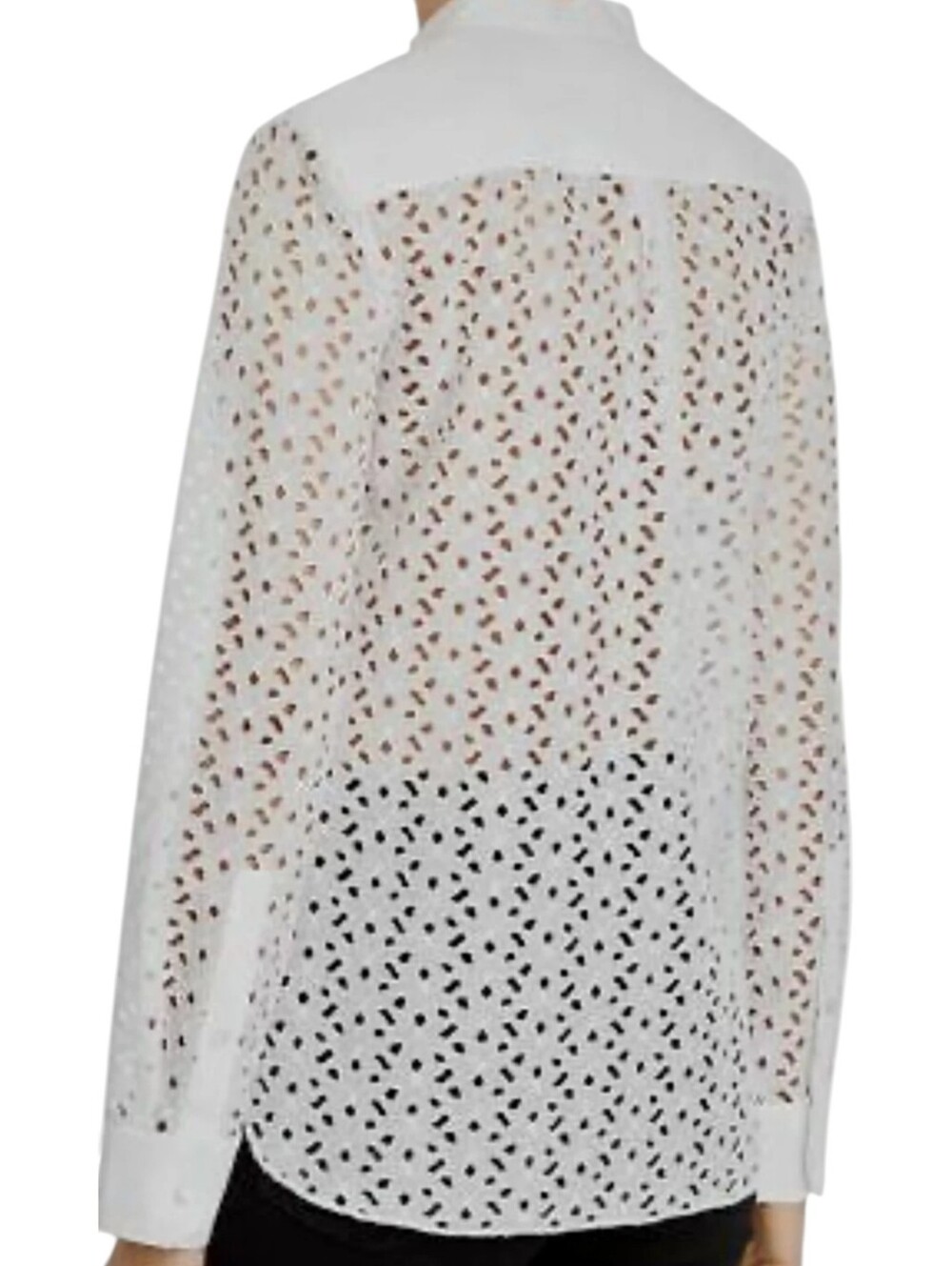 Theory White Eyelet Button-Down Mandarin Collar Blouse Cotton/ Silk Luxury Sz L - Picture 2 of 10